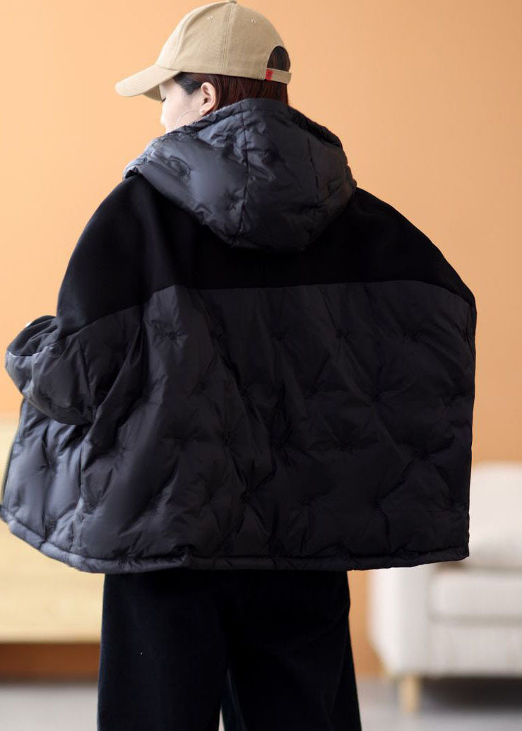 French Black Hooded Patchwork Embroideried Duck Down Winter Coats - Down Jackets - DYAVOR®