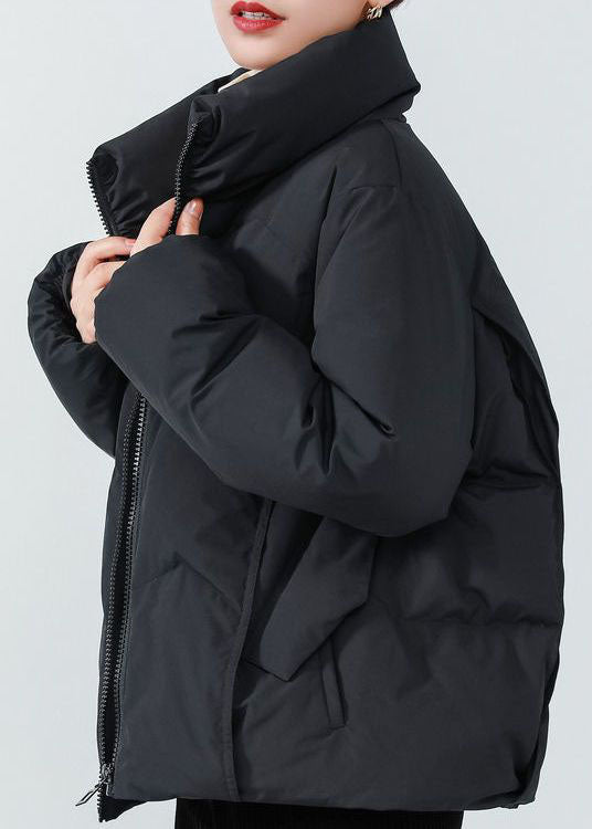 French Black Stand Collar Oversized Duck Down Winter Coats Long sleeve - Down Jackets - DYAVOR®