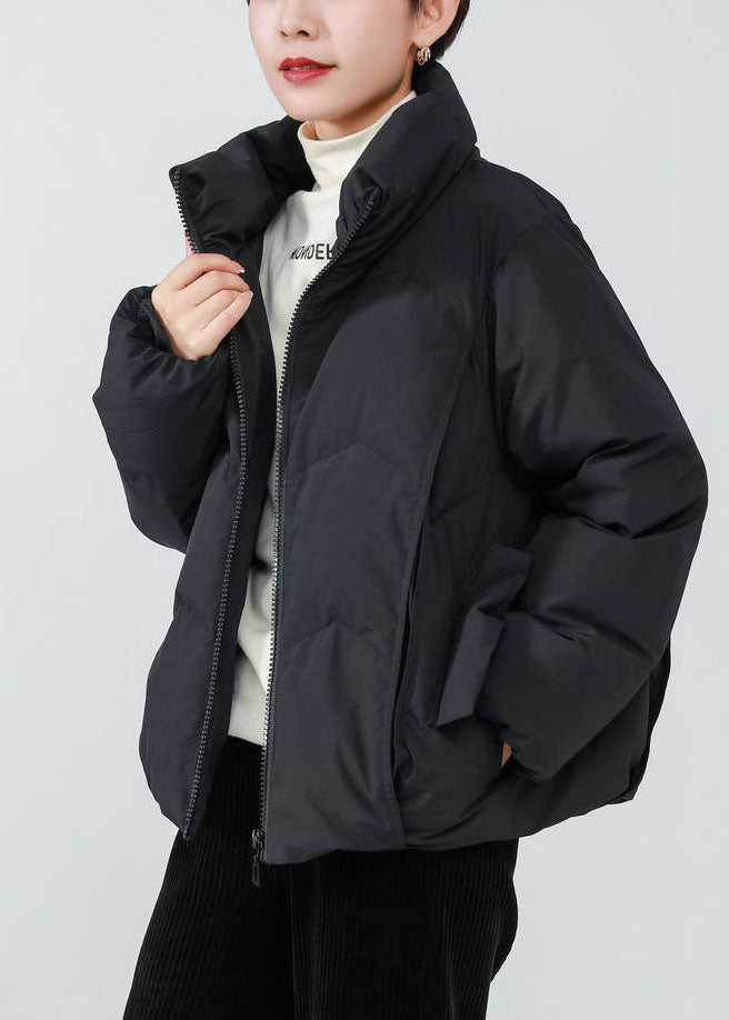 French Black Stand Collar Oversized Duck Down Winter Coats Long sleeve - Down Jackets - DYAVOR®