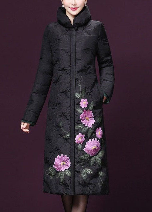 French Black Stand Collar Print Duck Down Down Coat Winter - Down Jackets - DYAVOR®