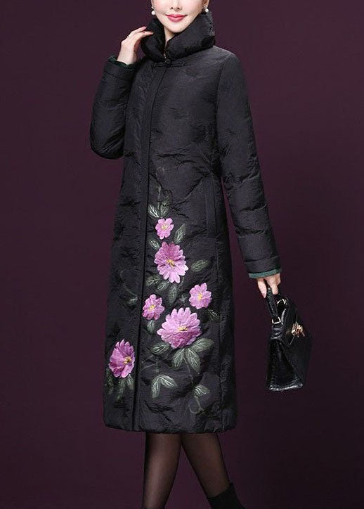 French Black Stand Collar Print Duck Down Down Coat Winter - Down Jackets - DYAVOR®