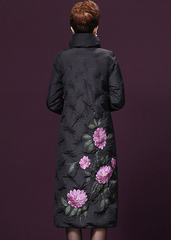 French Black Stand Collar Print Duck Down Down Coat Winter - Down Jackets - DYAVOR®