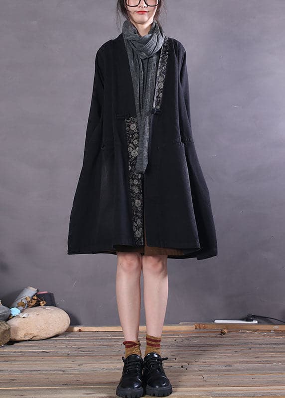 French Black V Neck Patchwork denim Spring outwear - Trench coats - DYAVOR®