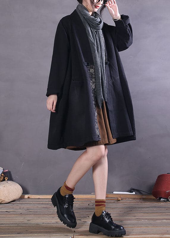 French Black V Neck Patchwork denim Spring outwear - Trench coats - DYAVOR®
