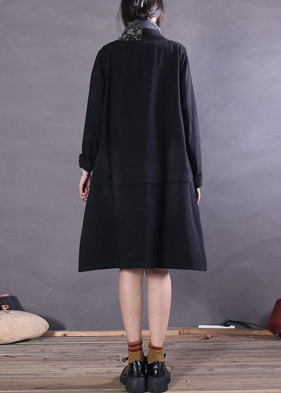 French Black V Neck Patchwork denim Spring outwear - Trench coats - DYAVOR®