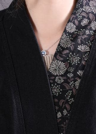 French Black V Neck Patchwork denim Spring outwear - Trench coats - DYAVOR®
