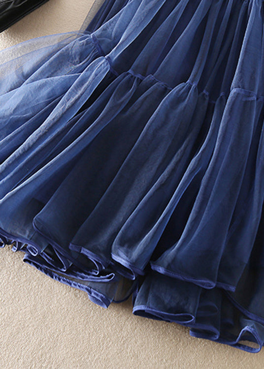 French Blue wrinkled Patchwork Tulle Skirts Spring - Skirts - DYAVOR®