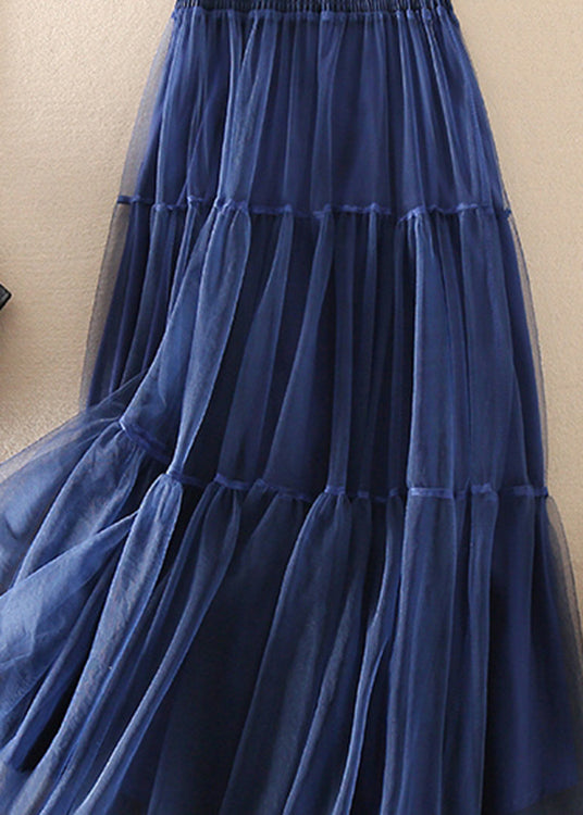 French Blue wrinkled Patchwork Tulle Skirts Spring - Skirts - DYAVOR®