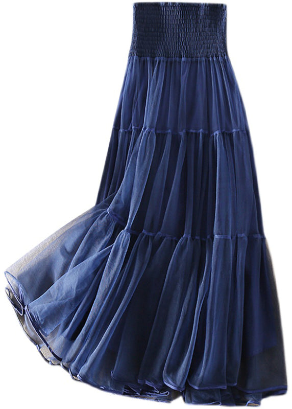 French Blue wrinkled Patchwork Tulle Skirts Spring - Skirts - DYAVOR®