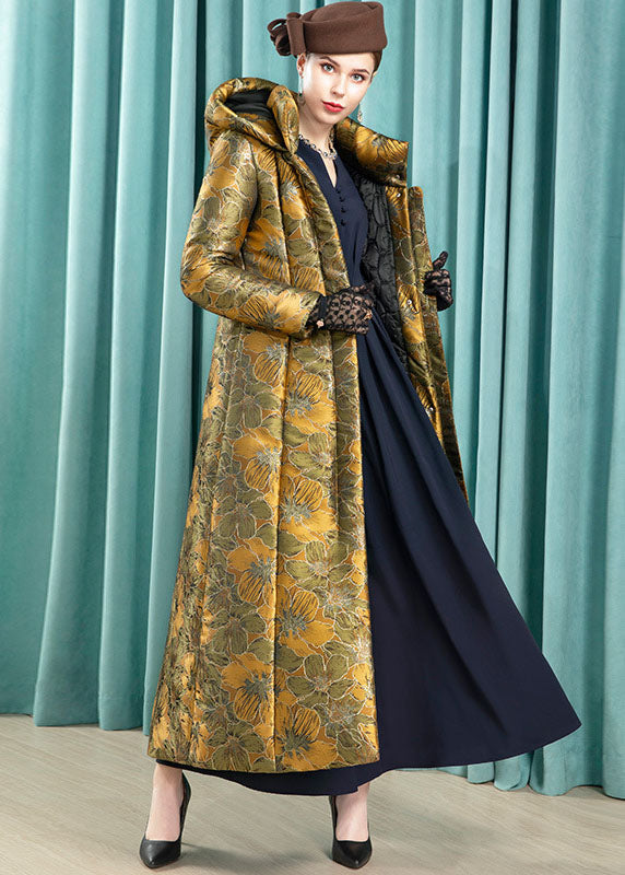 French Green Hooded Jacquard Fine Cotton Filled Parka Jacket Winter - Down Jackets - DYAVOR®