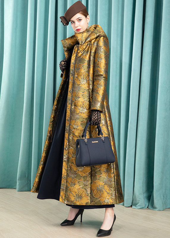 French Green Hooded Jacquard Fine Cotton Filled Parka Jacket Winter - Down Jackets - DYAVOR®