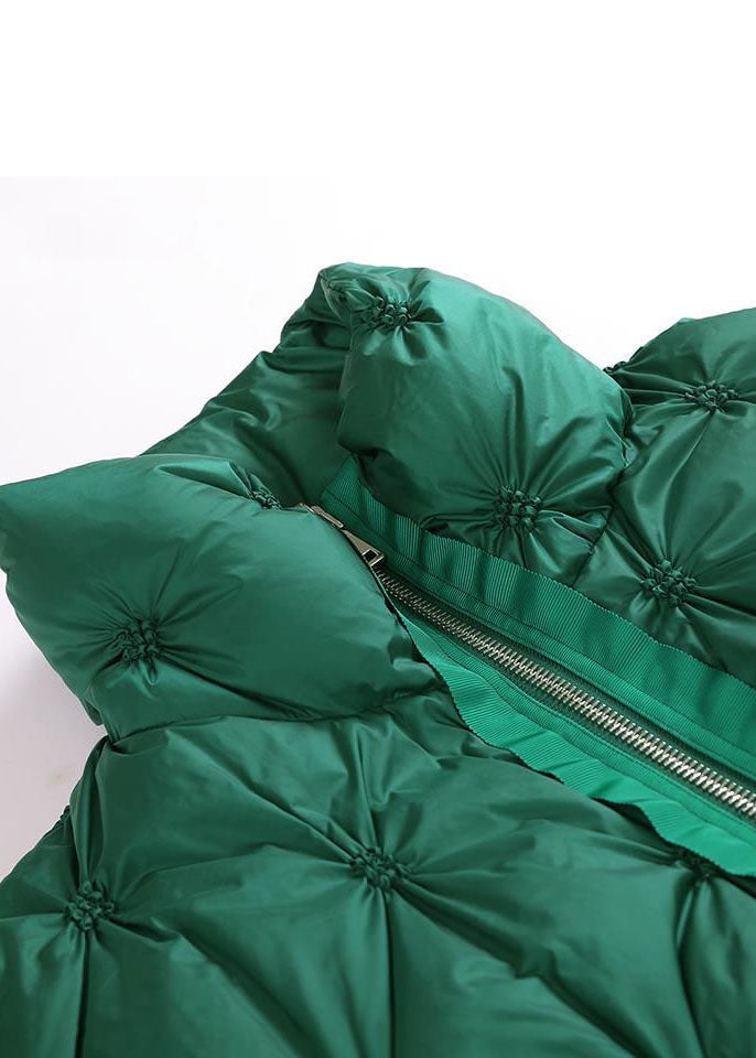 French Green Stand Collar Zip Up Wrinkled Fine Cotton Filled Parkas Winter - Down Jackets - DYAVOR®