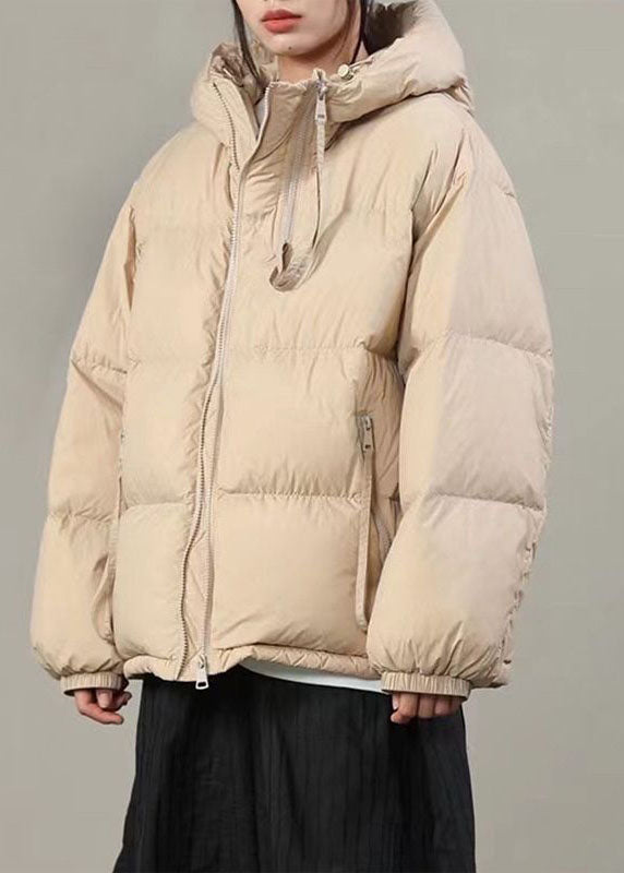 French Khaki Hooded Pockets Thick Duck Down Puffer Jacket Winter - Down Jackets - DYAVOR®