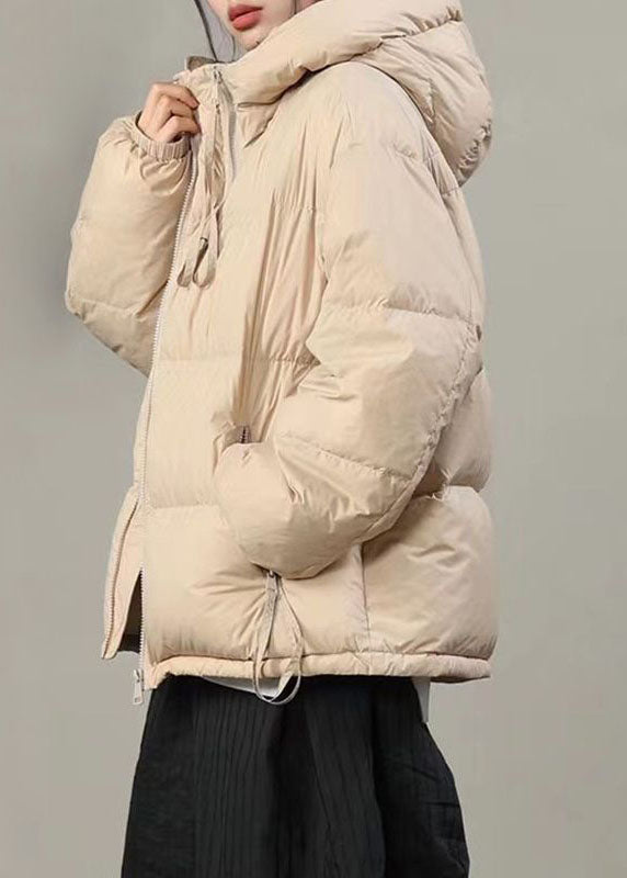 French Khaki Hooded Pockets Thick Duck Down Puffer Jacket Winter - Down Jackets - DYAVOR®