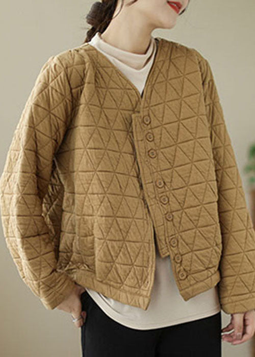 French Khaki Solid Color Fine Cotton Filled Jackets Winter - Down Jackets - DYAVOR®