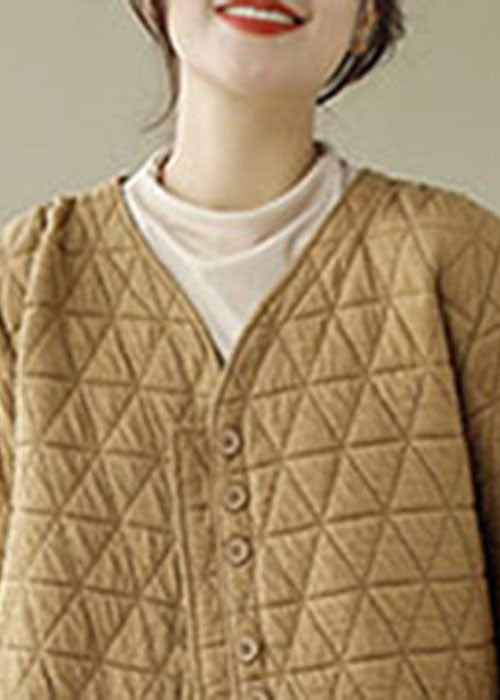 French Khaki Solid Color Fine Cotton Filled Jackets Winter - Down Jackets - DYAVOR®