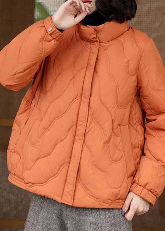 French Orange Stand Collar Zip Up Duck Down Jackets Winter - Down Jackets - DYAVOR®