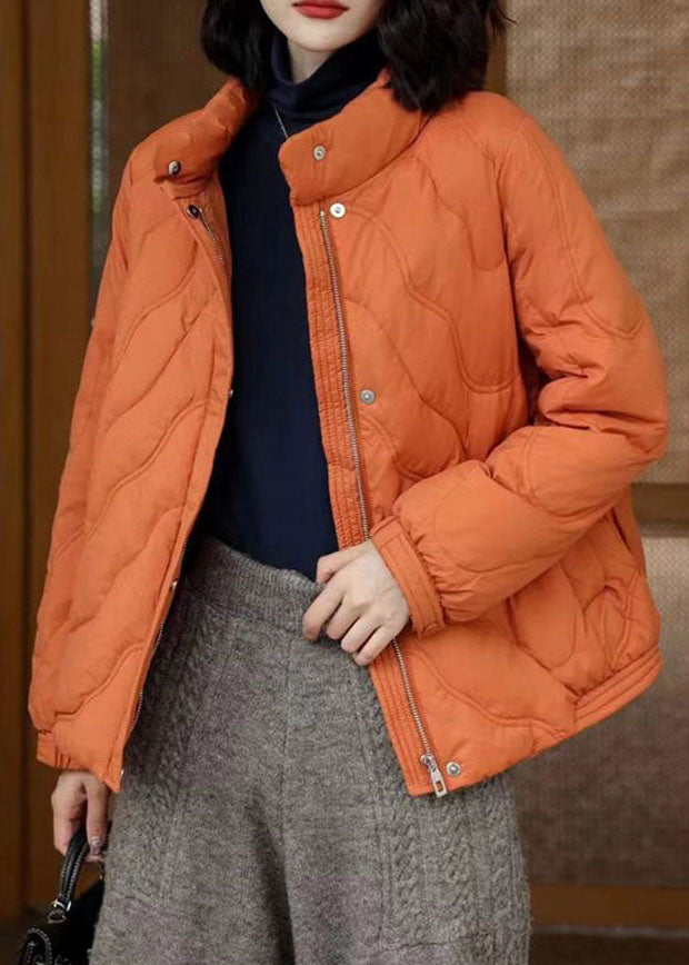 French Orange Stand Collar Zip Up Duck Down Jackets Winter - Down Jackets - DYAVOR®