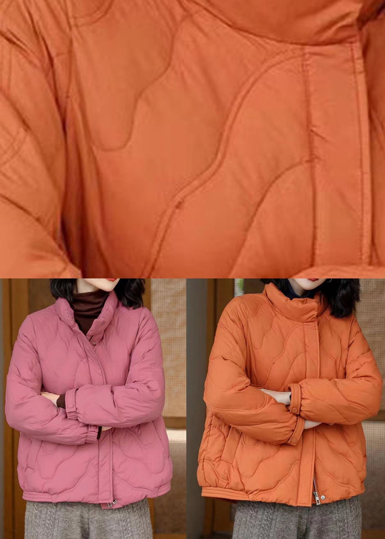 French Orange Stand Collar Zip Up Duck Down Jackets Winter - Down Jackets - DYAVOR®