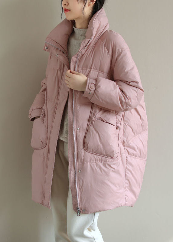 French Pink Zippered Oriental Button Duck Down Puffer Coat Winter - Down Jackets - DYAVOR®