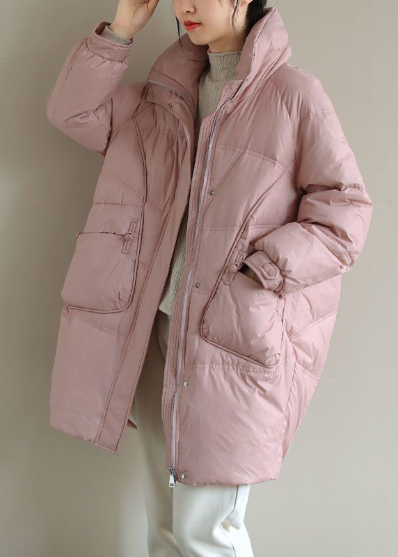 French Pink Zippered Oriental Button Duck Down Puffer Coat Winter - Down Jackets - DYAVOR®