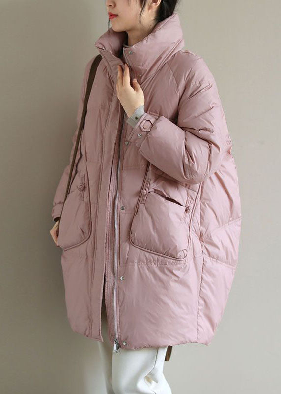 French Pink Zippered Oriental Button Duck Down Puffer Coat Winter - Down Jackets - DYAVOR®