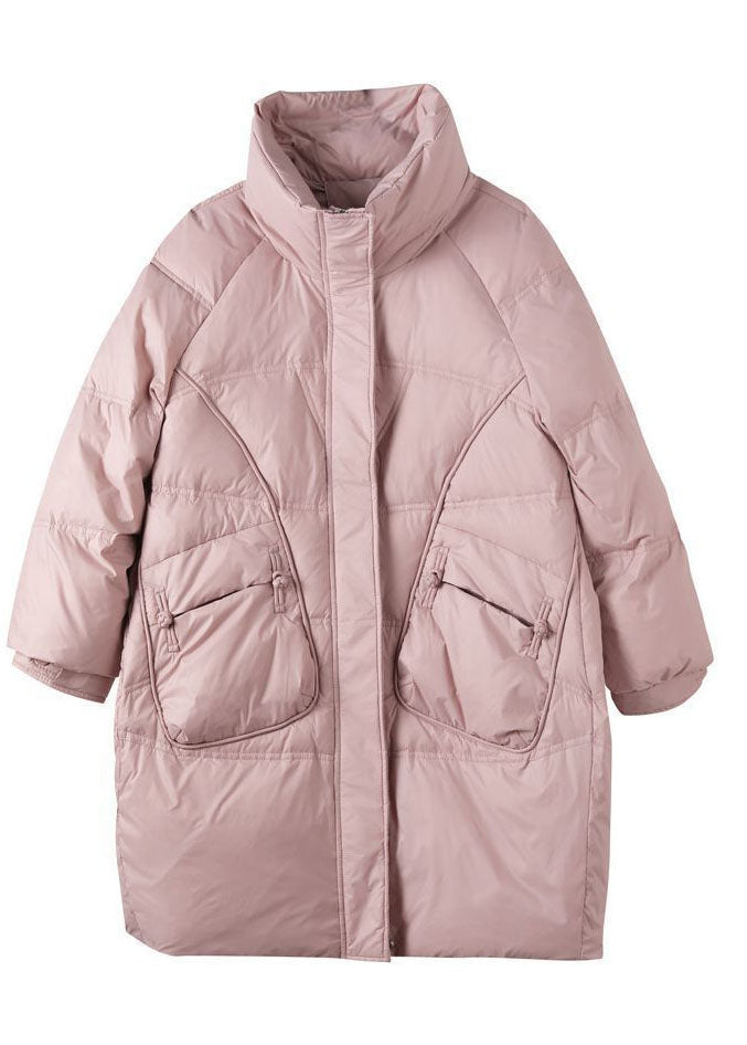French Pink Zippered Oriental Button Duck Down Puffer Coat Winter - Down Jackets - DYAVOR®
