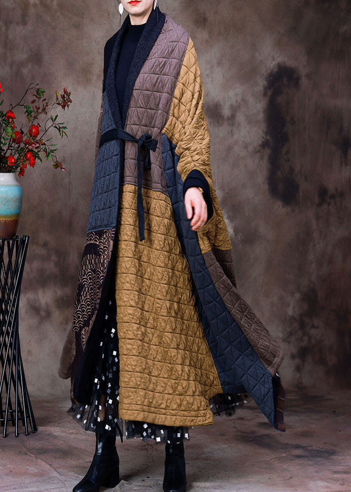 French Yellow Chocolate Asymmetrical Patchwork Fine Cotton Filled Coats Winter - Down Jackets - DYAVOR®