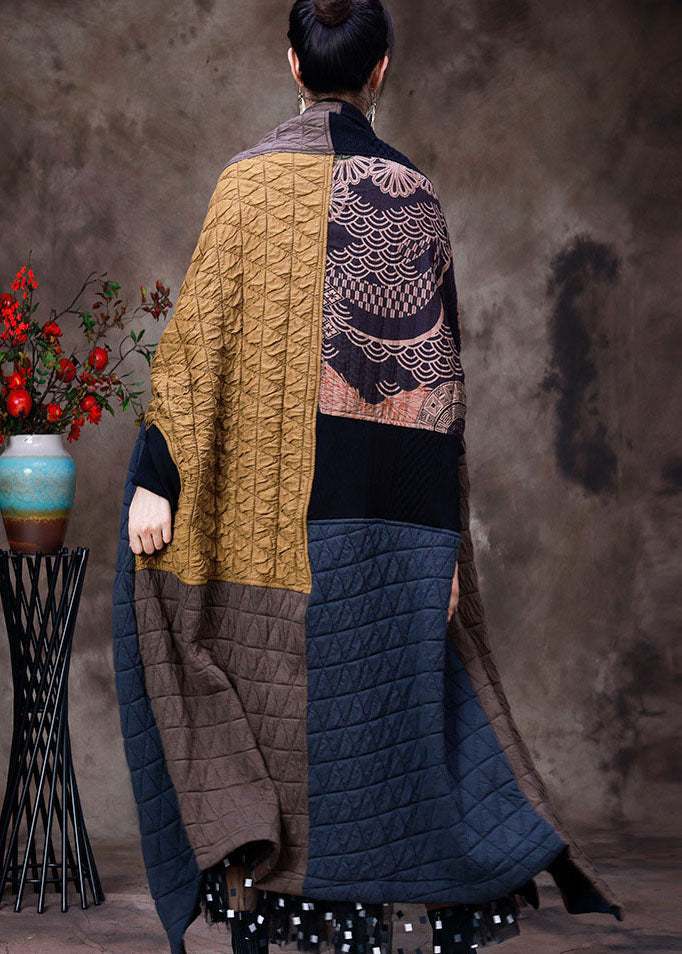 French Yellow Chocolate Asymmetrical Patchwork Fine Cotton Filled Coats Winter - Down Jackets - DYAVOR®