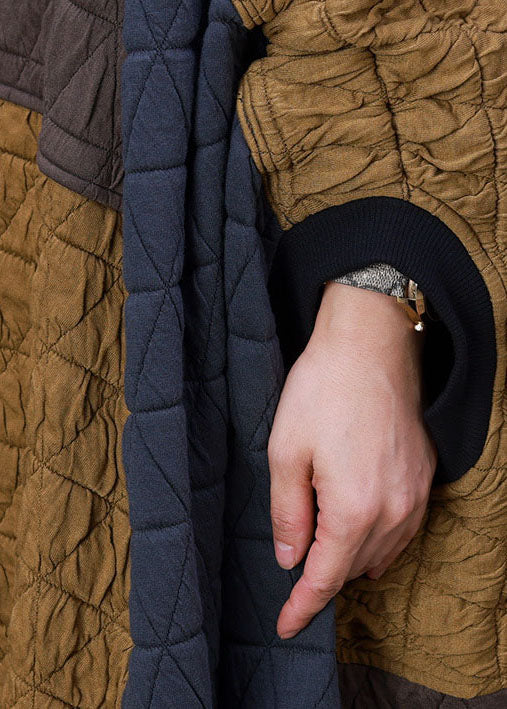 French Yellow Chocolate Asymmetrical Patchwork Fine Cotton Filled Coats Winter - Down Jackets - DYAVOR®