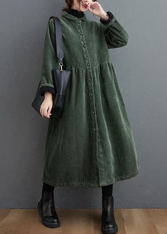 French blackish green corduroy coats Inspiration thick Cinched women coats ( Limited Stock) - - DYAVOR®