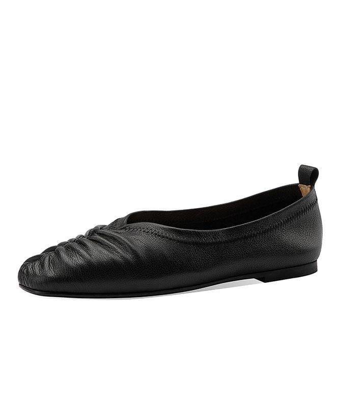 Genuine Leather Black Pointed Toe Flat Shoes For Women - Flats Shoes - DYAVOR®