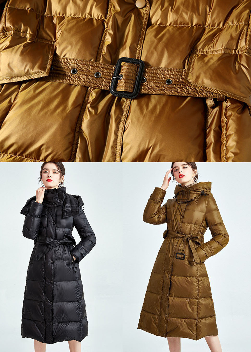 Golden Thick Duck Down Puffer Jacket Drawstring Sashes Winter - Down Jackets - DYAVOR®