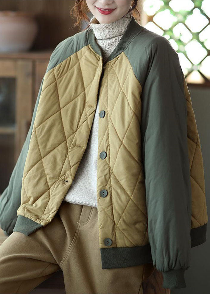 Green Patchwork Thick Fine Cotton Filled Jacket Stand Collar Winter - Down Jackets - DYAVOR®