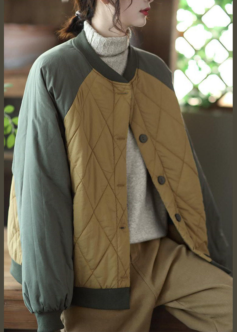 Green Patchwork Thick Fine Cotton Filled Jacket Stand Collar Winter - Down Jackets - DYAVOR®