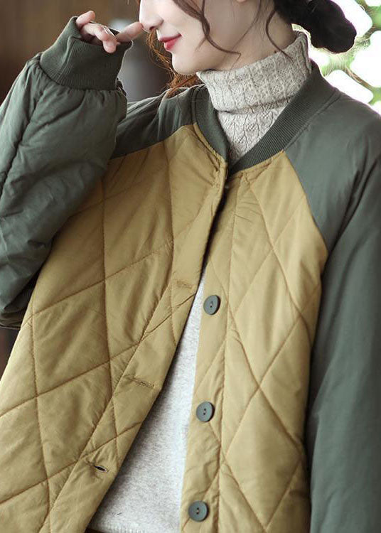 Green Patchwork Thick Fine Cotton Filled Jacket Stand Collar Winter - Down Jackets - DYAVOR®