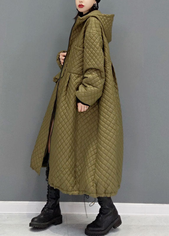 Green Plaid Fine Cotton Filled coats drawstring Zip Up Winter - Down Jackets - DYAVOR®
