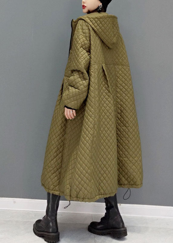 Green Plaid Fine Cotton Filled coats drawstring Zip Up Winter - Down Jackets - DYAVOR®