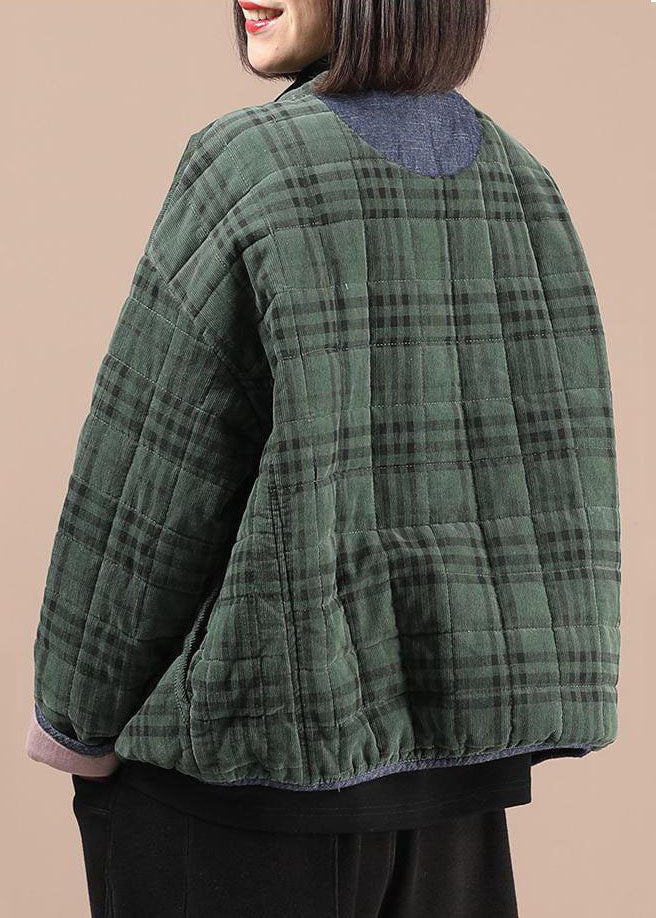 Green Plaid Patchwork Fine Cotton Filled Winter Coat - Down Jackets - DYAVOR®