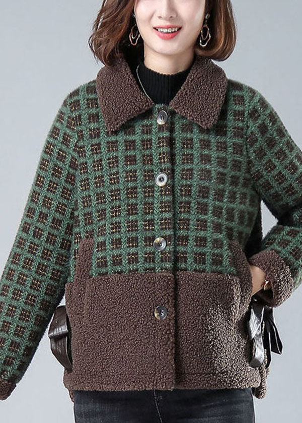 Green Plaid Warm Faux Fur Coats Bow Pockets Winter - Down Jackets - DYAVOR®
