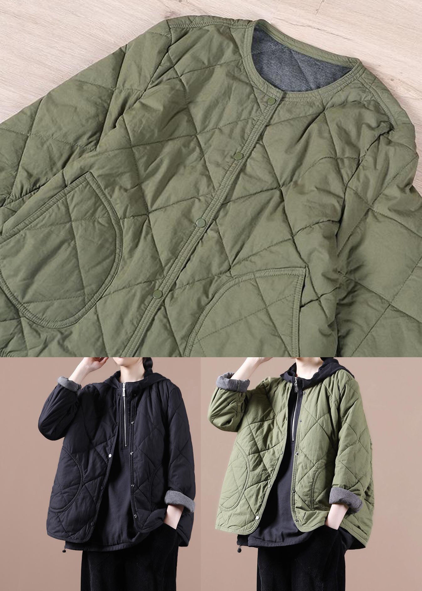 Green Warm Fine Cotton Filled Jackets Solid Color Winter - Down Jackets - DYAVOR®