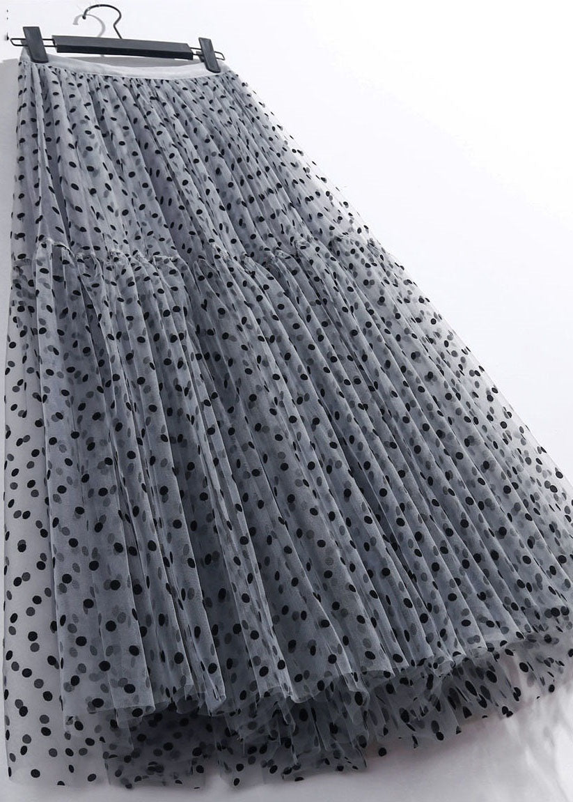 Grey Patchwork Tulle Skirt Wrinkled Elastic Waist Spring - Skirts - DYAVOR®