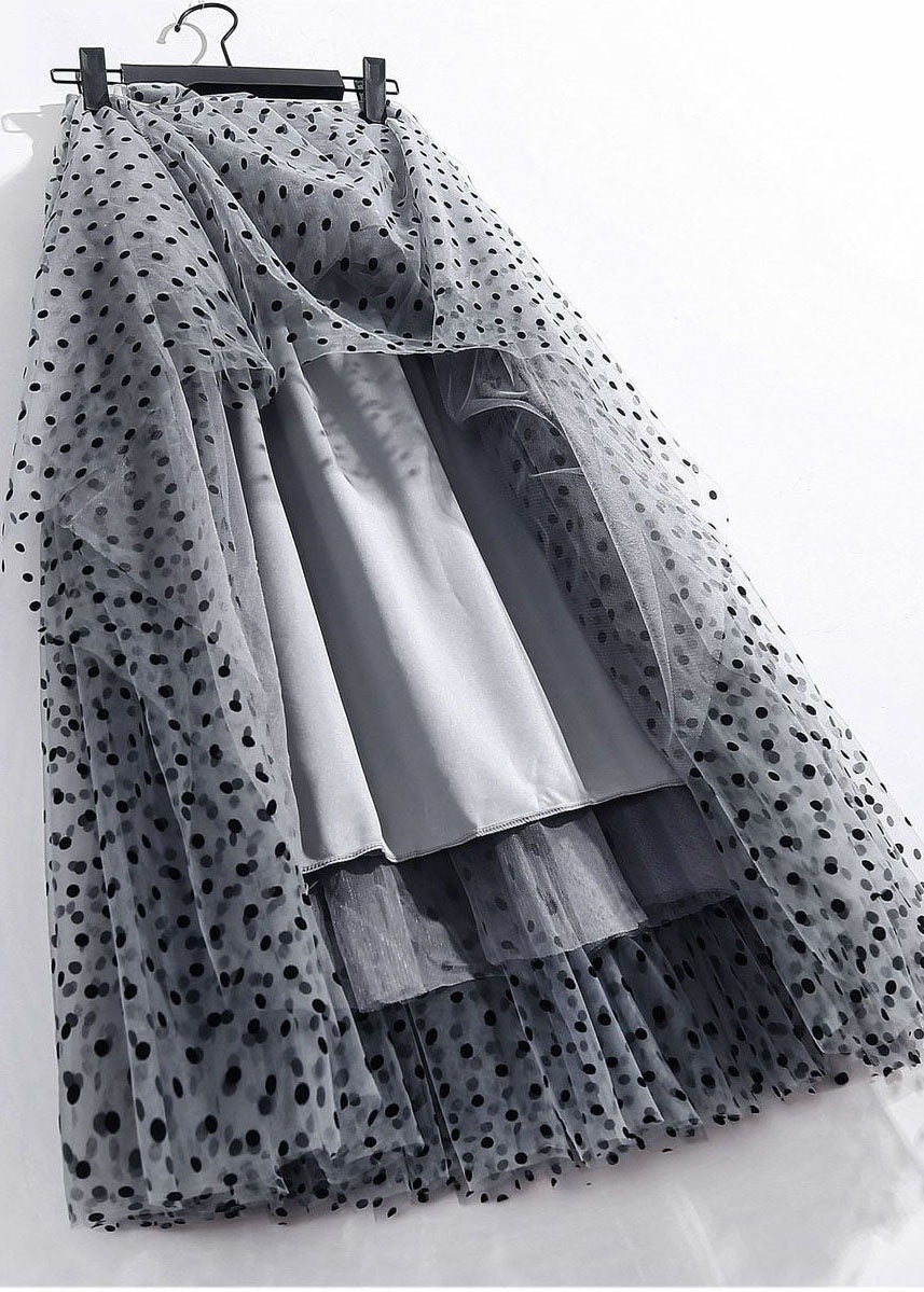 Grey Patchwork Tulle Skirt Wrinkled Elastic Waist Spring - Skirts - DYAVOR®