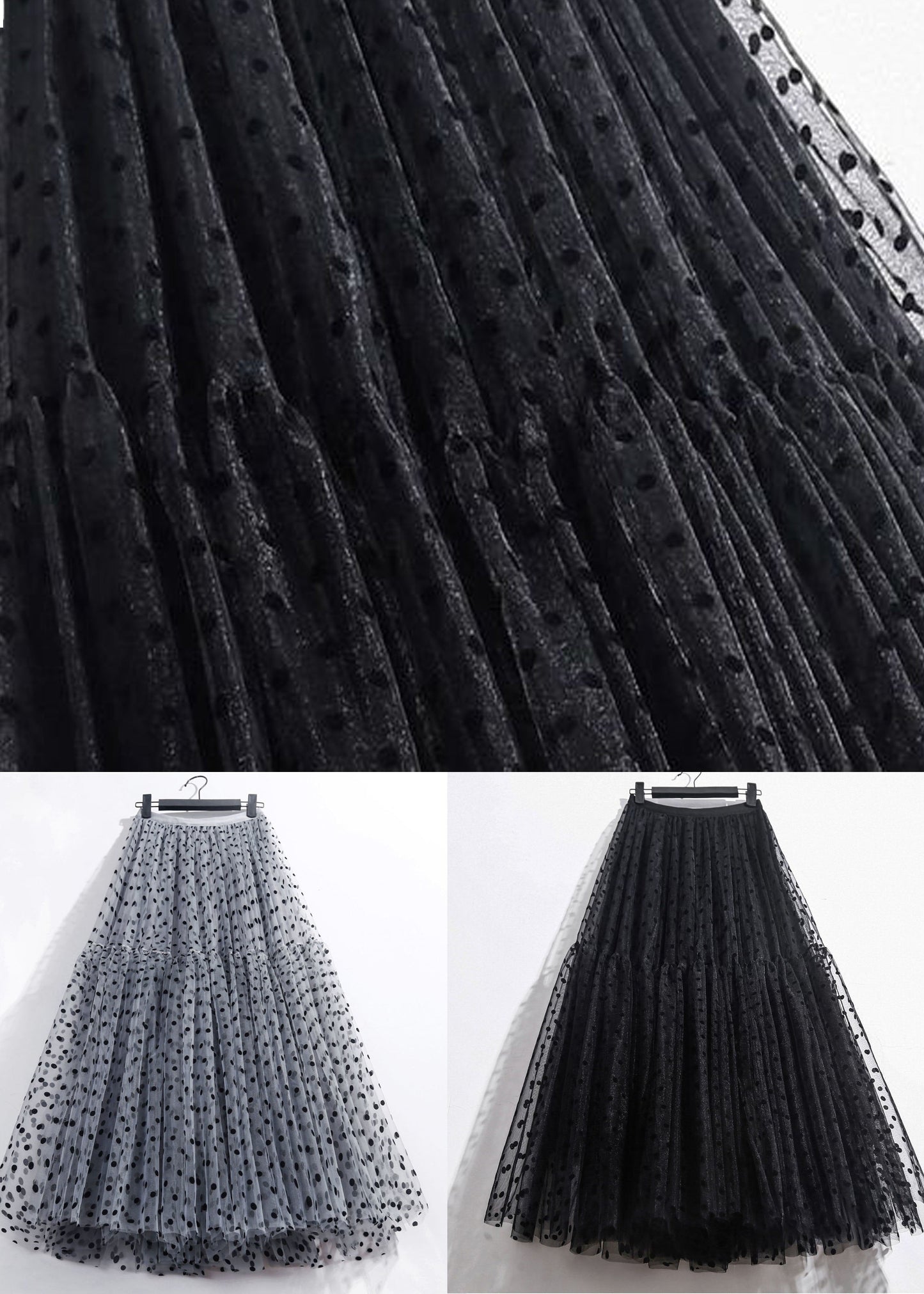Grey Patchwork Tulle Skirt Wrinkled Elastic Waist Spring - Skirts - DYAVOR®