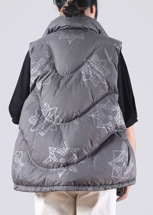Grey zippered Pockets Print Winter Duck Down Sleeveless down vest - vests - DYAVOR®