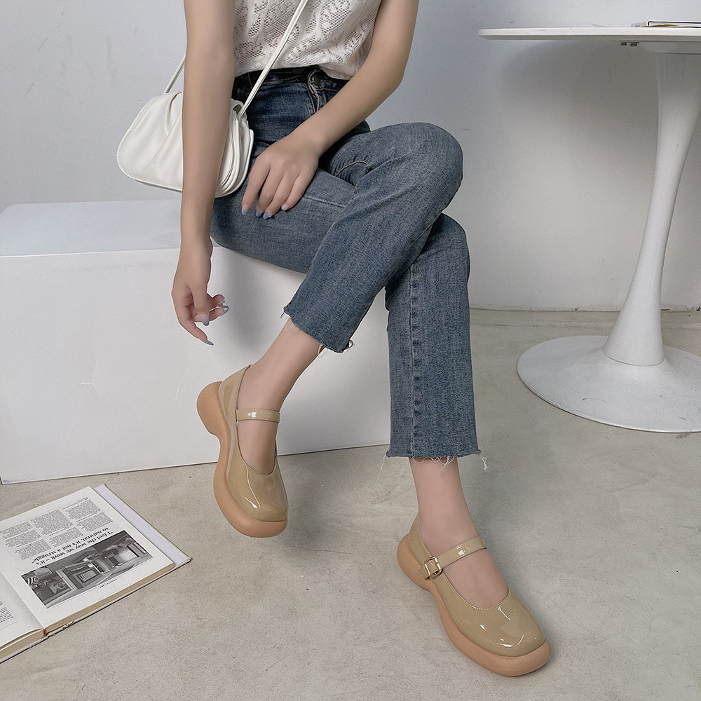 Mary Janes Leather Pumps Med Heel Square Toe Buckle Sandals - - DYAVOR®