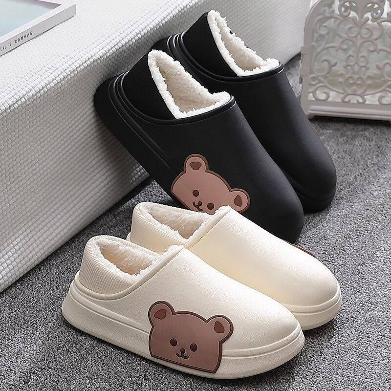 Winter Waterproof Cotton Outdoor Women Indoor Slides Soft Thick Slippers Couple Non-slip Warm Cartoon Plush Sandals - - DYAVOR®