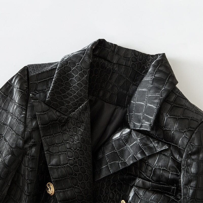 The Everglades Faux Leather Long Sleeve Blazer - 0 - DYAVOR®