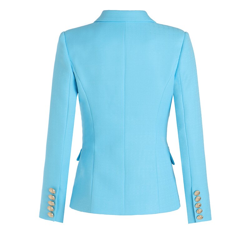 Double-breasted Sky Blue Textured Blazer - - DYAVOR®