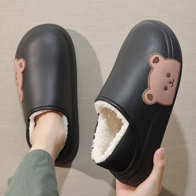 Winter Waterproof Cotton Outdoor Women Indoor Slides Soft Thick Slippers Couple Non-slip Warm Cartoon Plush Sandals - - DYAVOR®